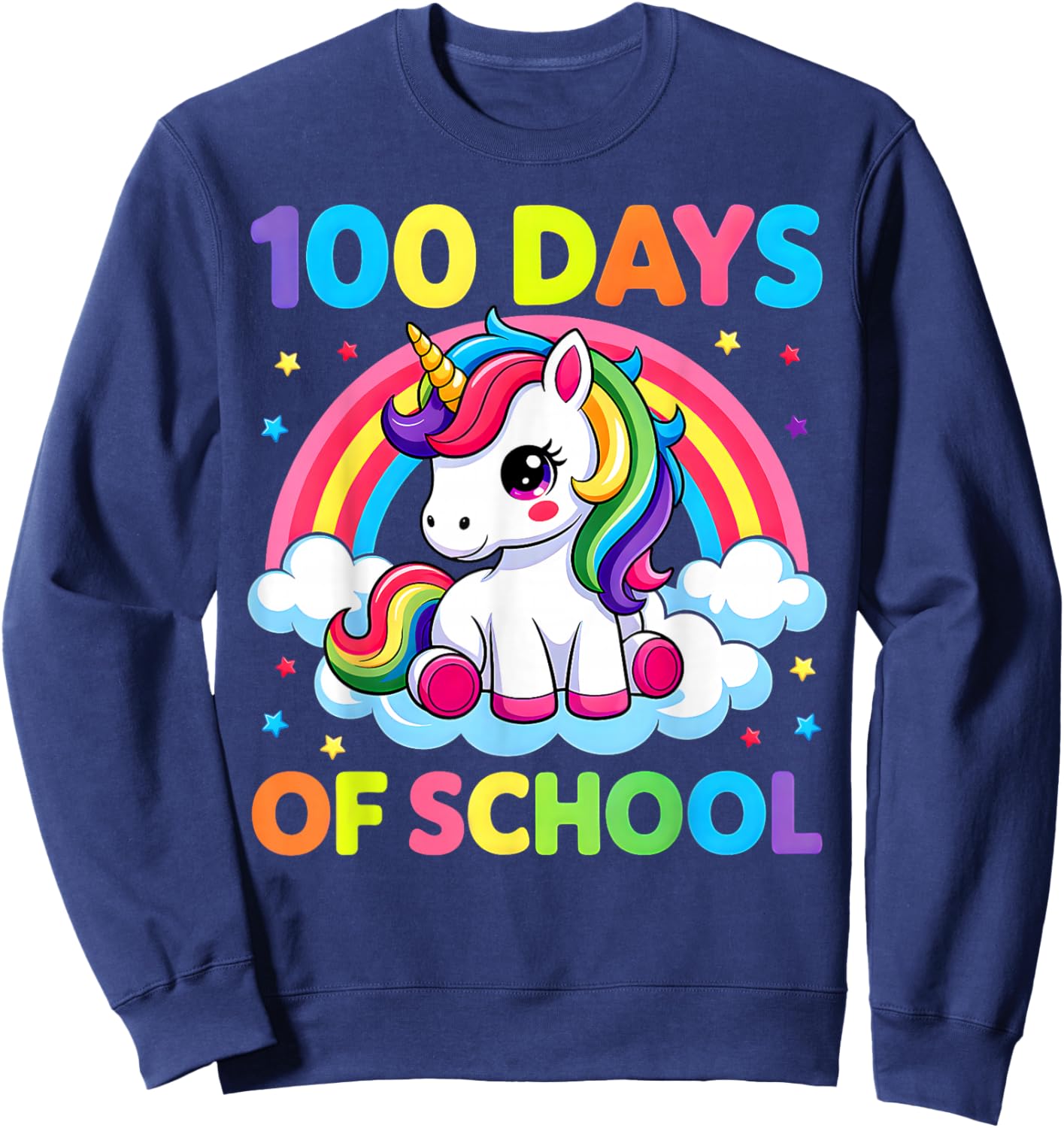 100 Days of School Unicorn Girls Kids 100th Day of School Sweatshirt - Sweatshirt | Navy