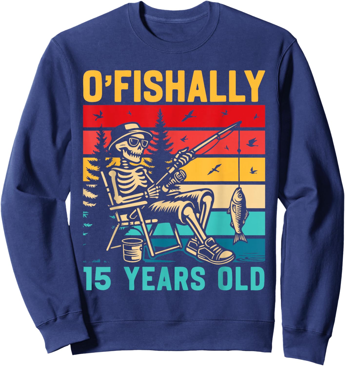Ofishally 15 Years Old Fisherman 15th Birthday Fishing Boys Sweatshirt - Sweatshirt | Navy