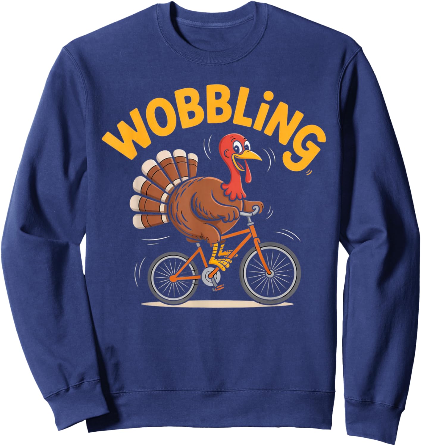 Turkey Riding Bike Funny Thanksgiving Sweatshirt - Sweatshirt | Navy