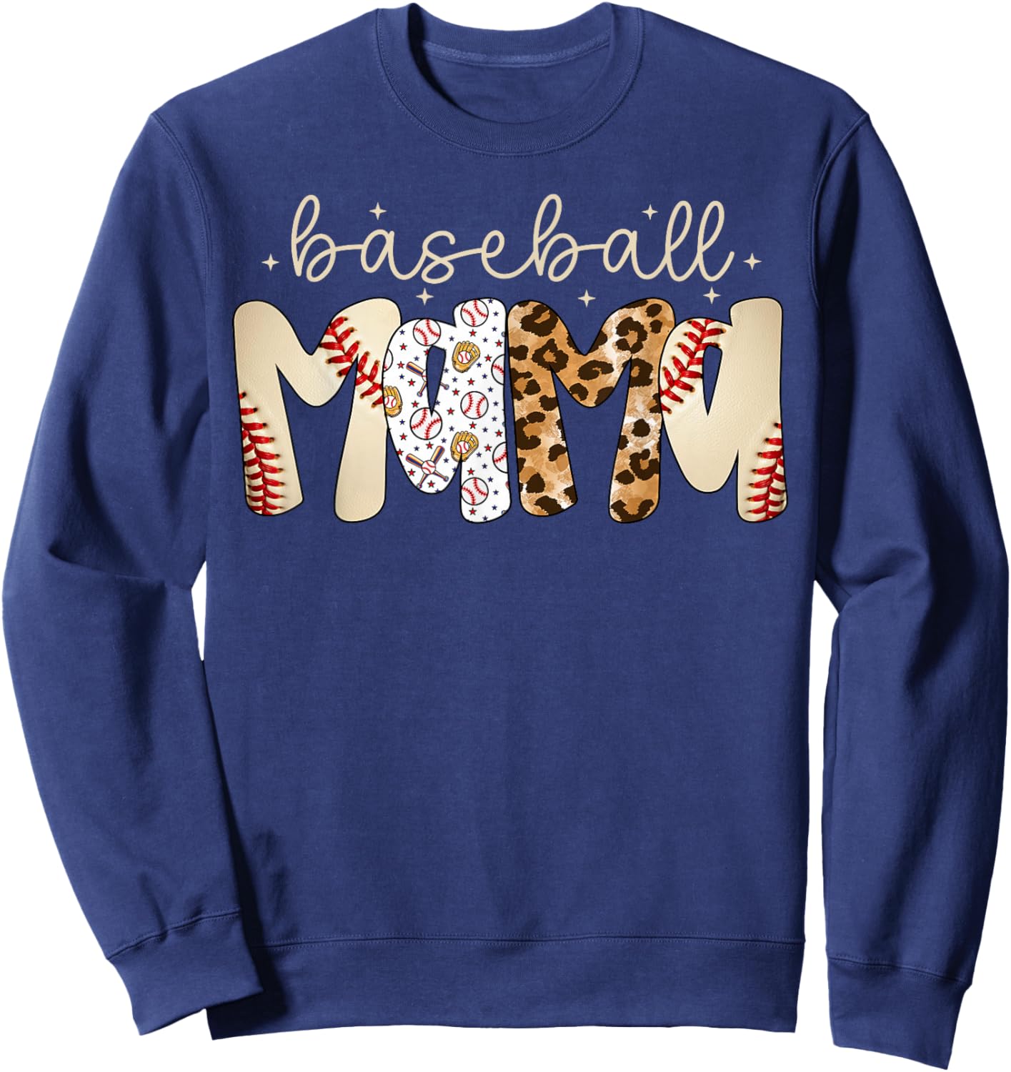 Baseball Mama Leopard Baseball Mom Mother's Day Sweatshirt - Sweatshirt | Navy