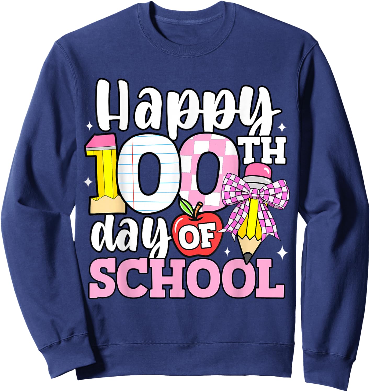 Happy 100 Days of School Teacher 100th Day Bow Girls Kids Sweatshirt - Sweatshirt | Navy
