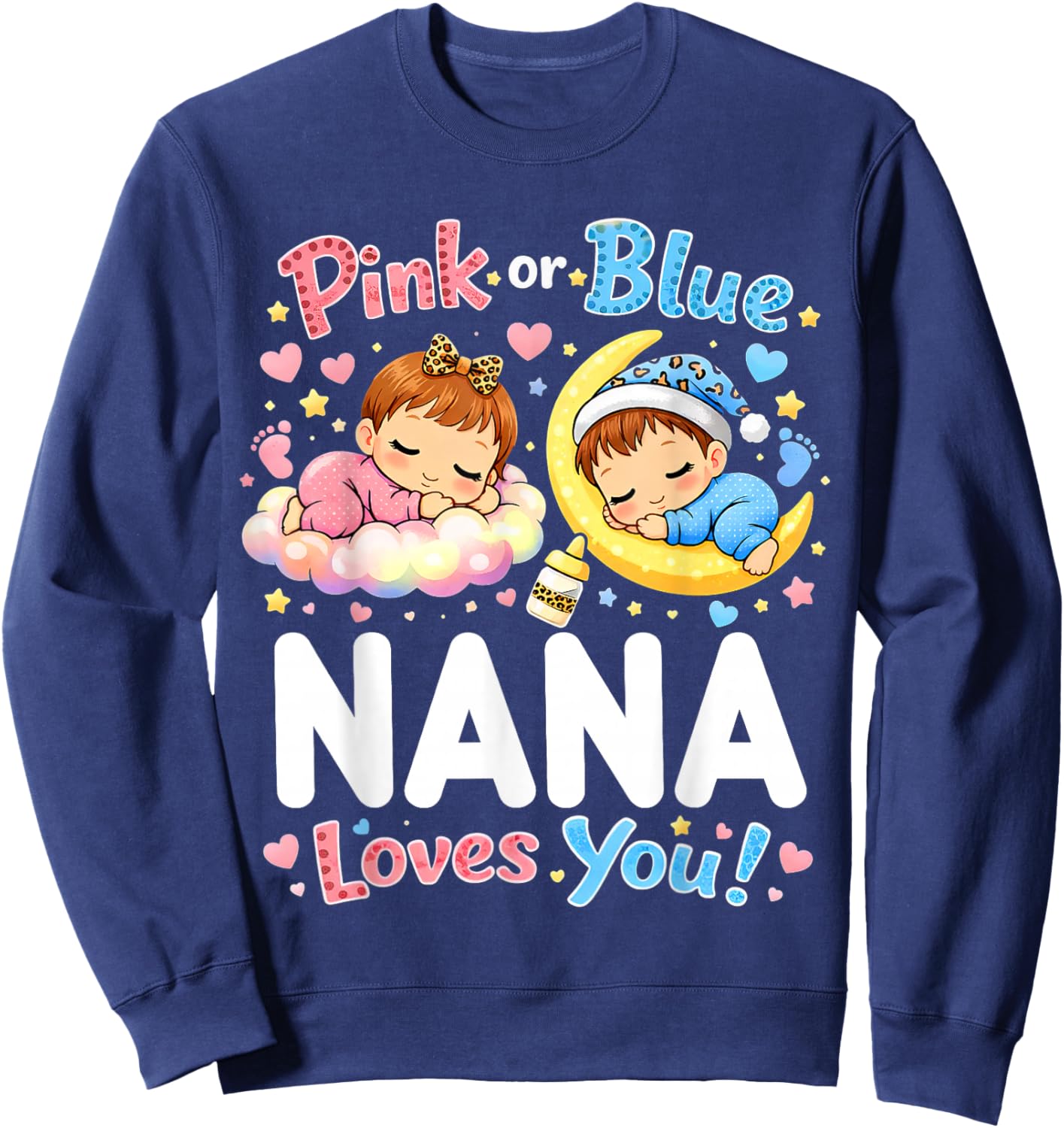 Pink Or Blue Nana Loves You Baby Gender Reveal Leopard Sweatshirt - Sweatshirt | Navy