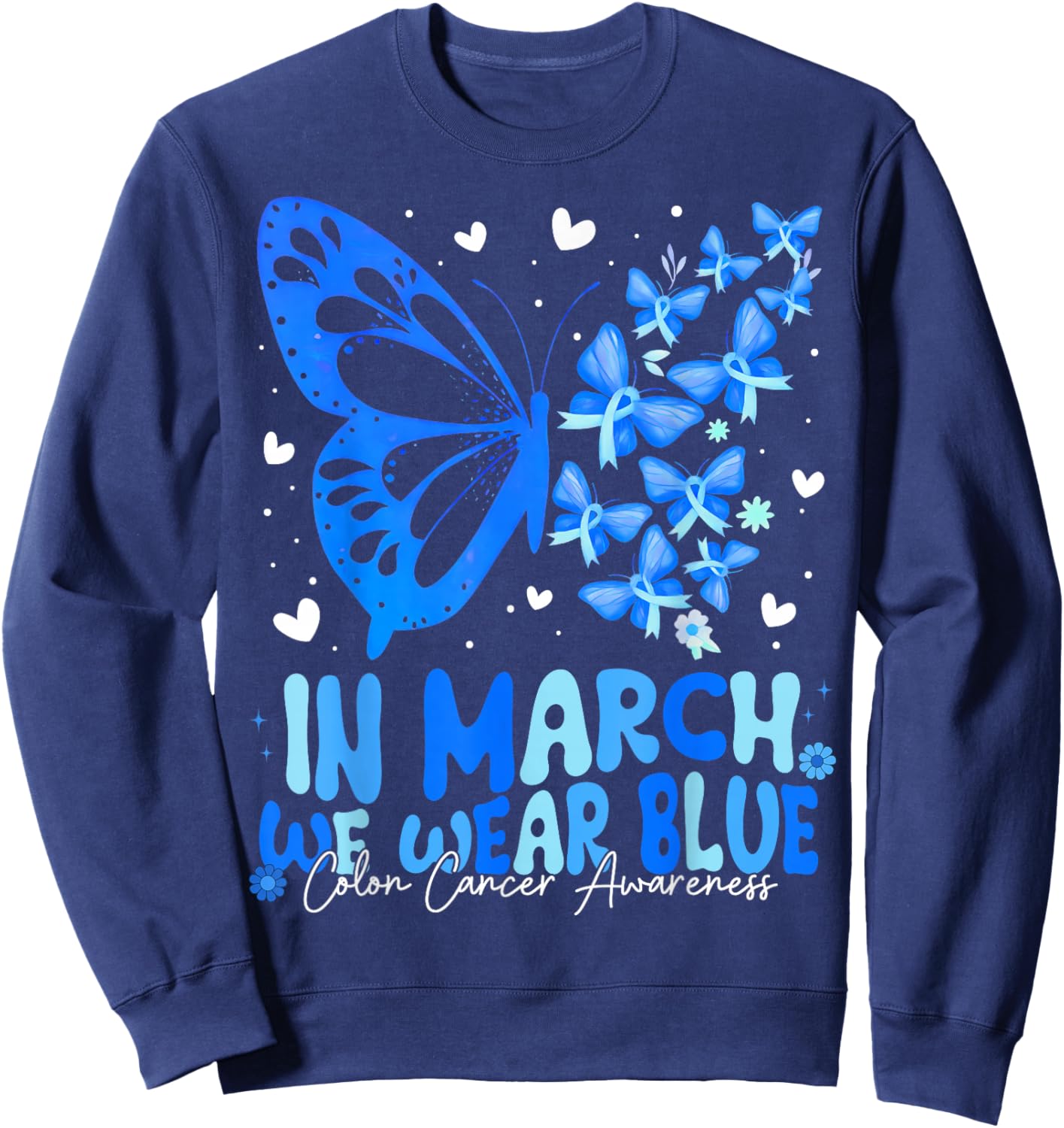 Colorectal Colon Cancer Awareness Blue Ribbon Butterfly Sweatshirt - Sweatshirt | Navy