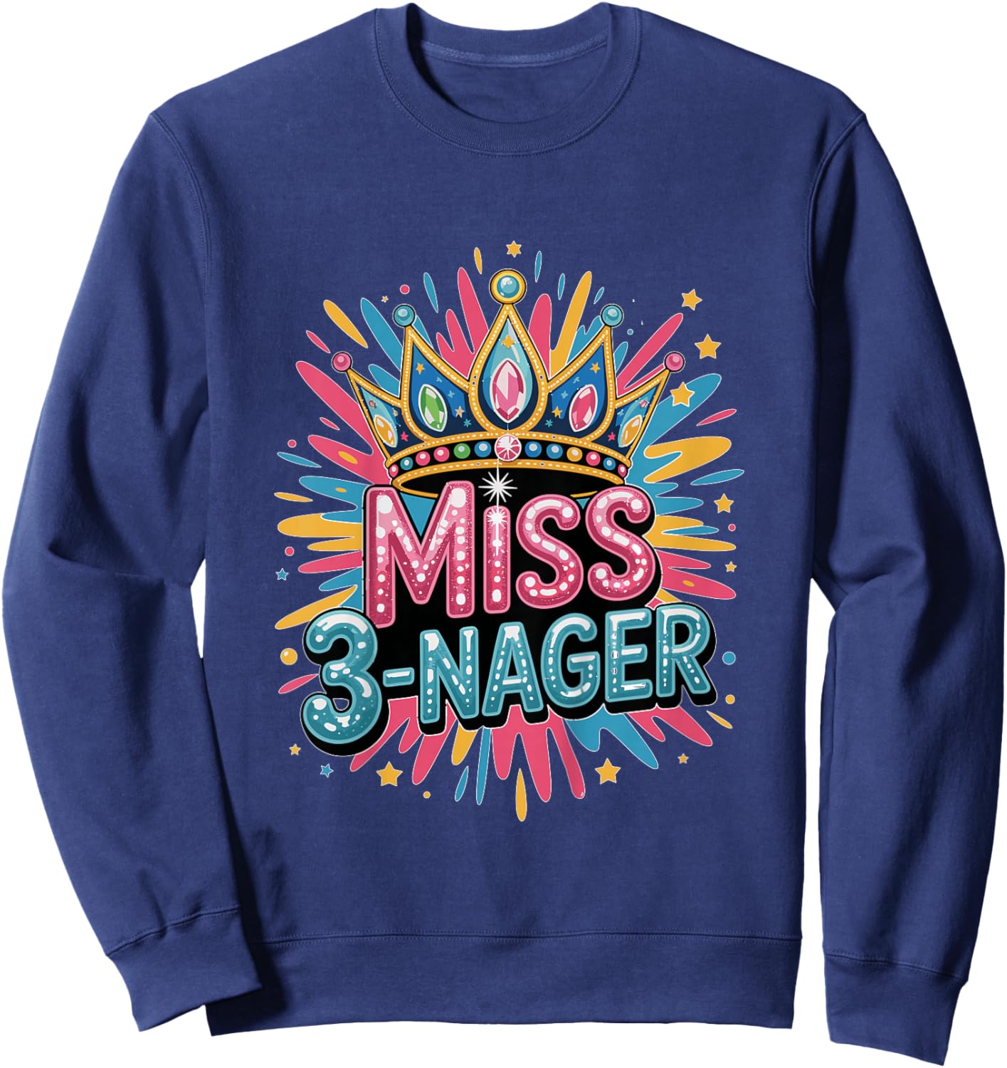 Threenager Miss 3-Nager Third Birthday Splash Design Sweatshirt - Sweatshirt | Navy