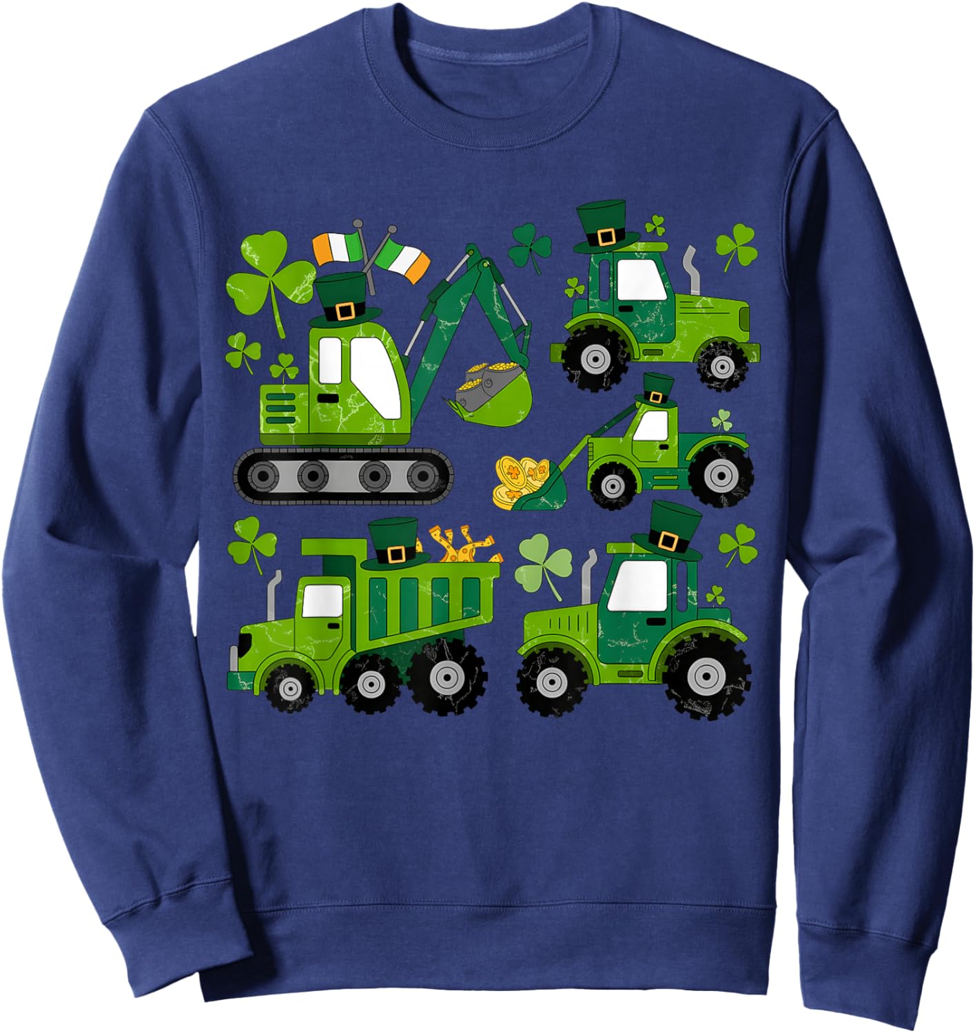 St Patricks Day Irish Construction Truck Crane Kids Boys Sweatshirt - Sweatshirt | Navy