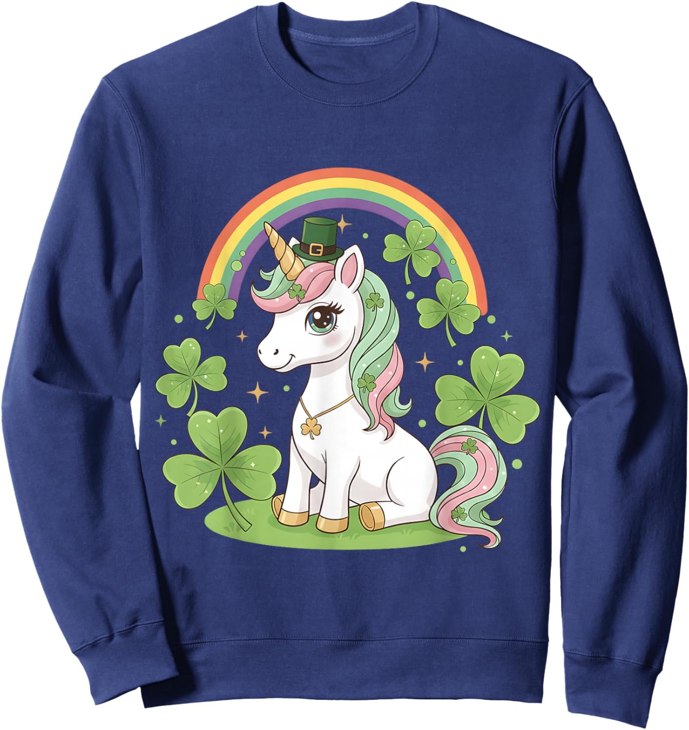 Cute St Patricks Day Unicorn Girls Kids Toddler Lepricorn Sweatshirt - Sweatshirt | Navy