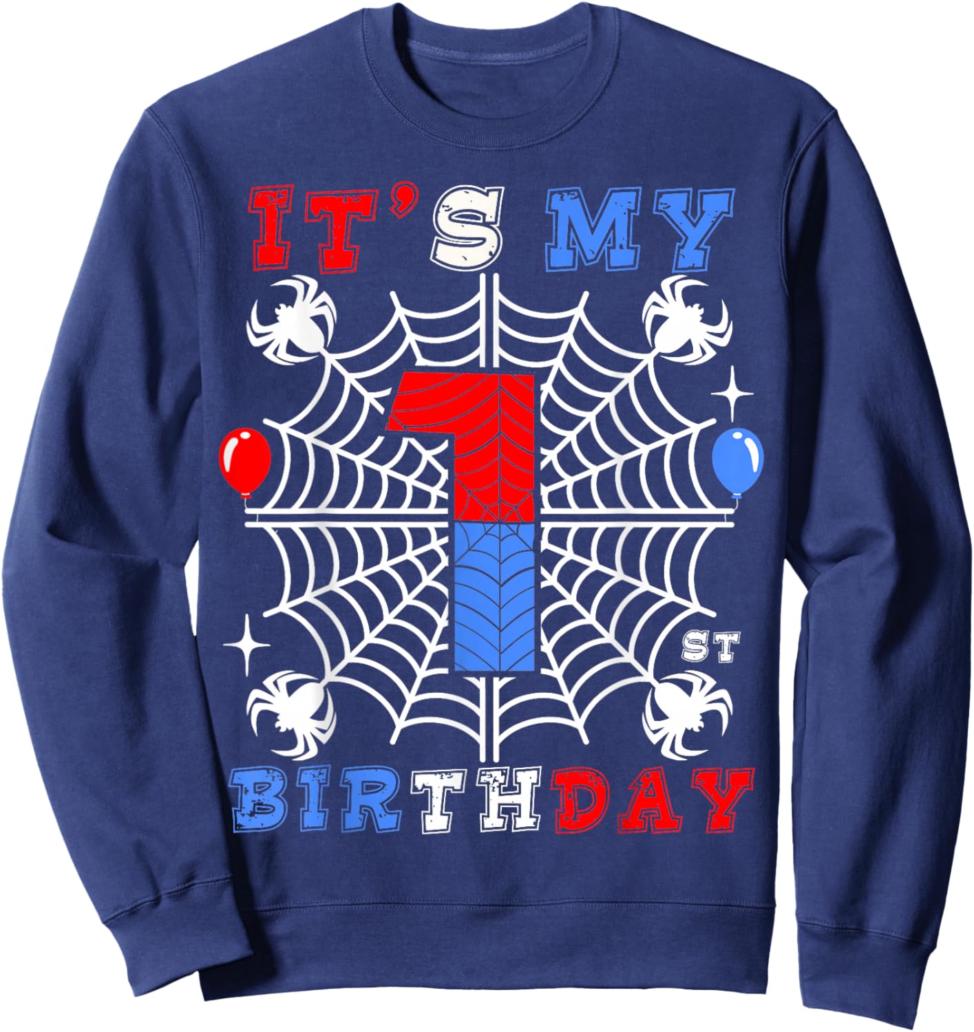 1st Birthday Spider-Theme 1st Birthday Spider Web Kids Boys Sweatshirt - Sweatshirt | Navy