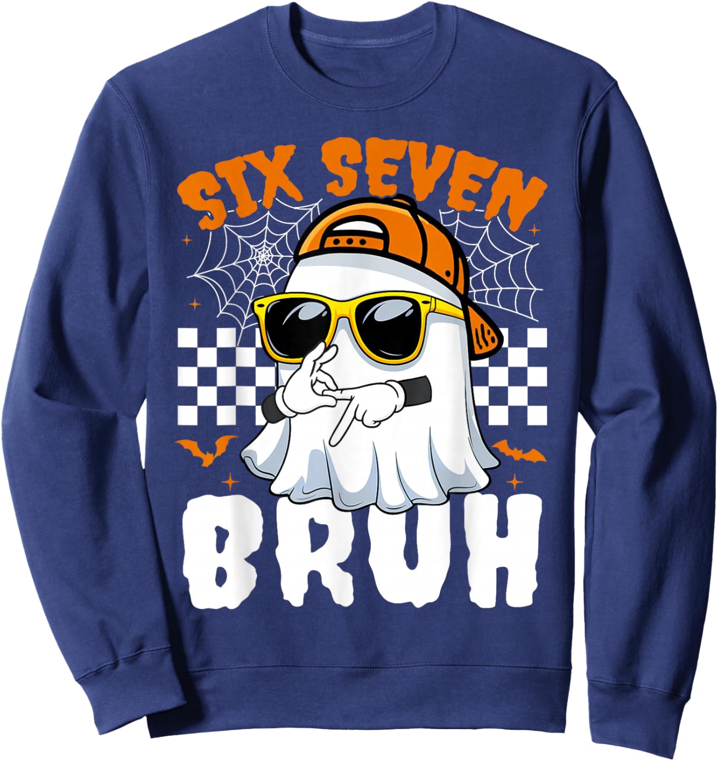 Bruh 67 Halloween Funny Six Seven Meme Brainrot Ghost Kids Sweatshirt - Sweatshirt | Navy