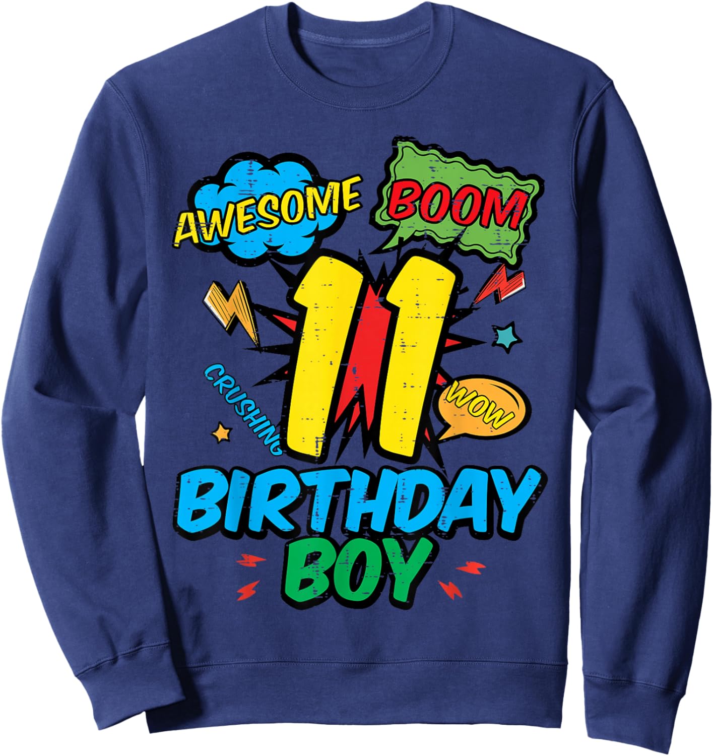 11 Birthday Boy Comic 11th Bday Superhero Party Boys Kids Sweatshirt - Sweatshirt | Navy