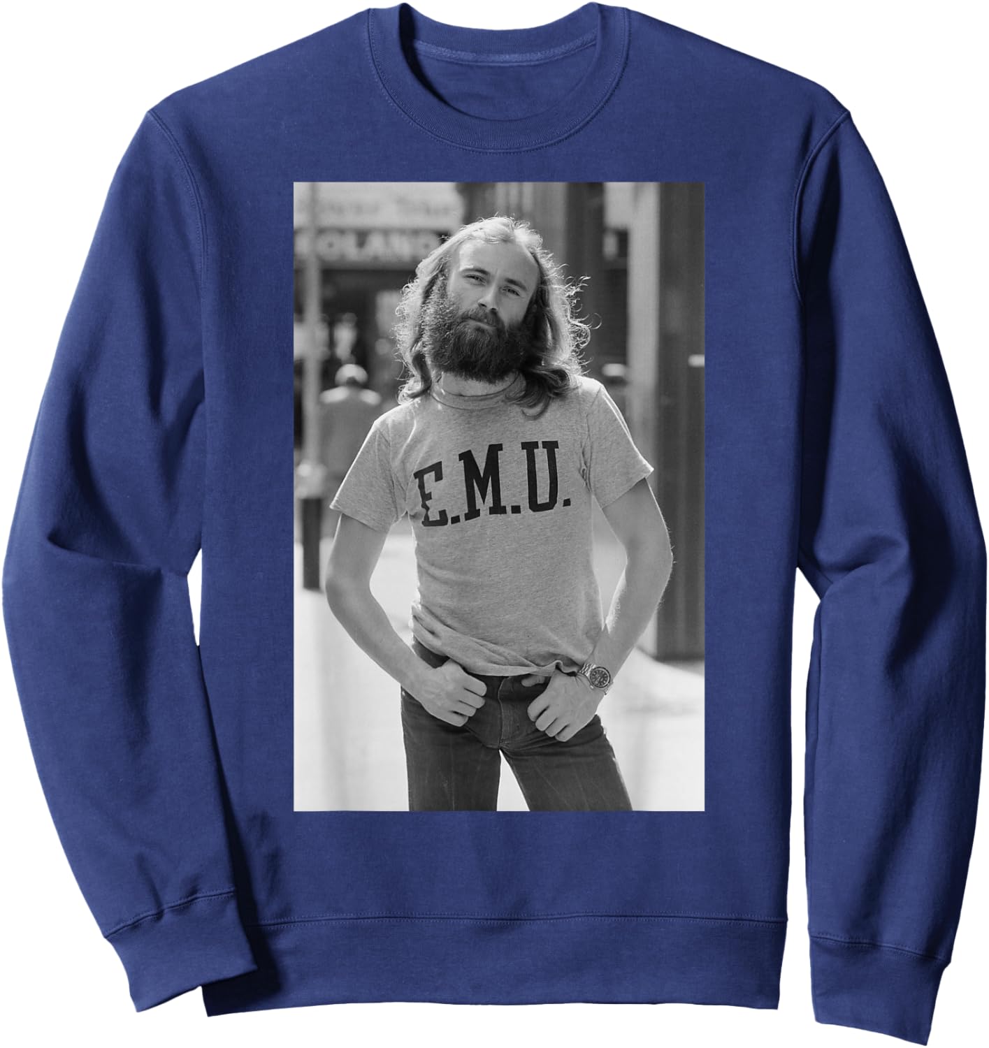 Phil Collins Genesis Lead Singer and Drummer 1977 Sweatshirt - Sweatshirt | Navy