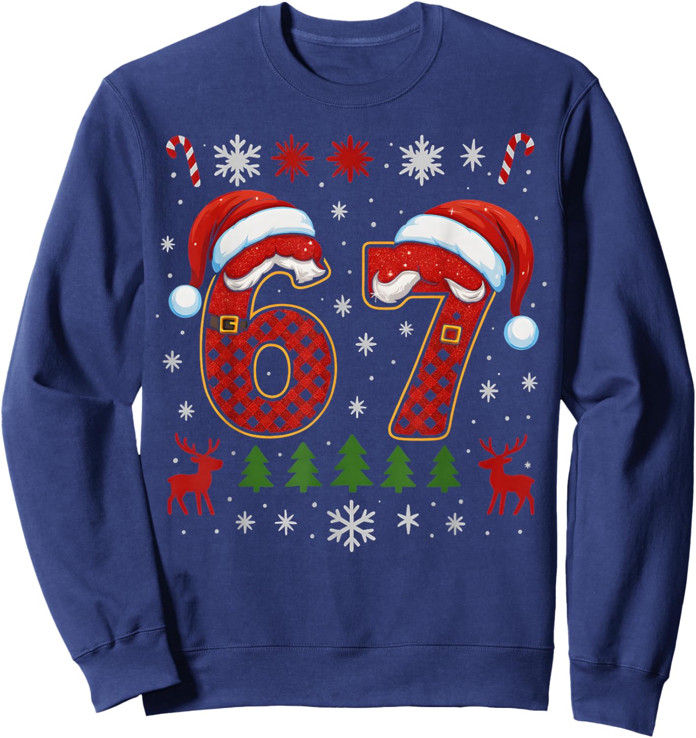 HUGvyn Funny 67 Six Seven Squad Meme Christmas Ugly Sweater Sweatshirt - Sweatshirt | Navy