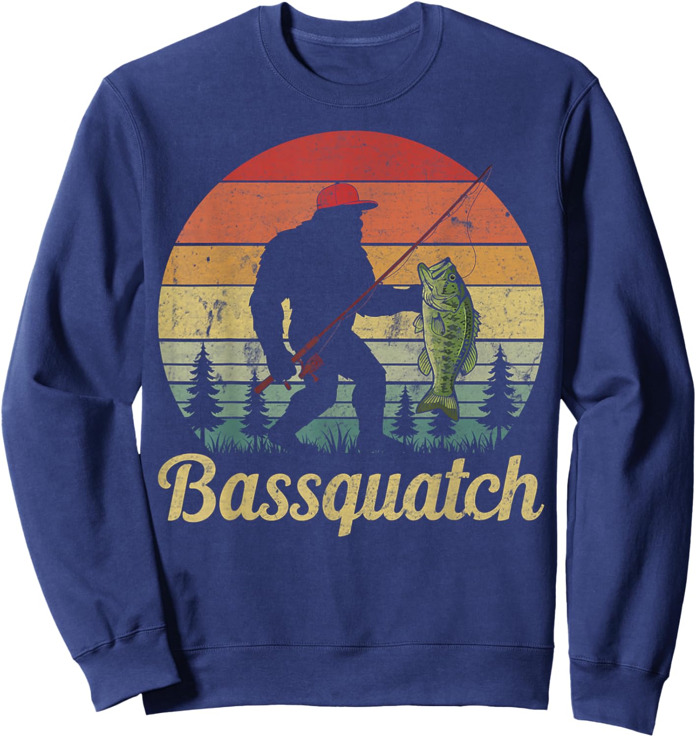 Bassquatch Bass Fishing Humor Bigfoot UFO Sasquatch Gifts Sweatshirt - Sweatshirt | Navy