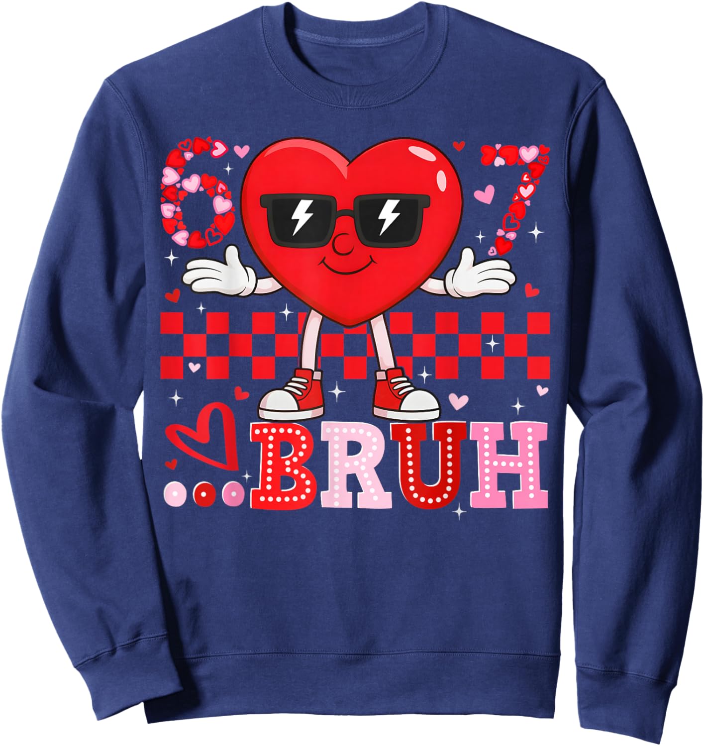 Valentine Six Seven Bruh 6 7 Meme Funny Heart Boy Girl Kid Sweatshirt - Sweatshirt | Navy
