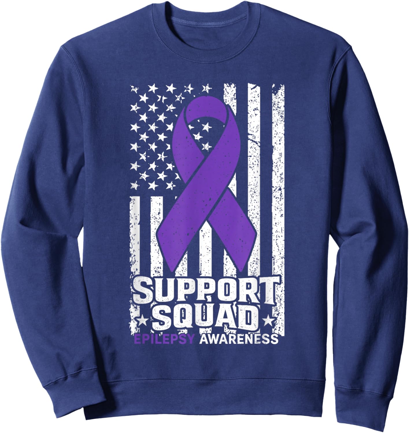 Support Squad American Flag Purple Epilepsy Awareness Sweatshirt - Sweatshirt | Navy