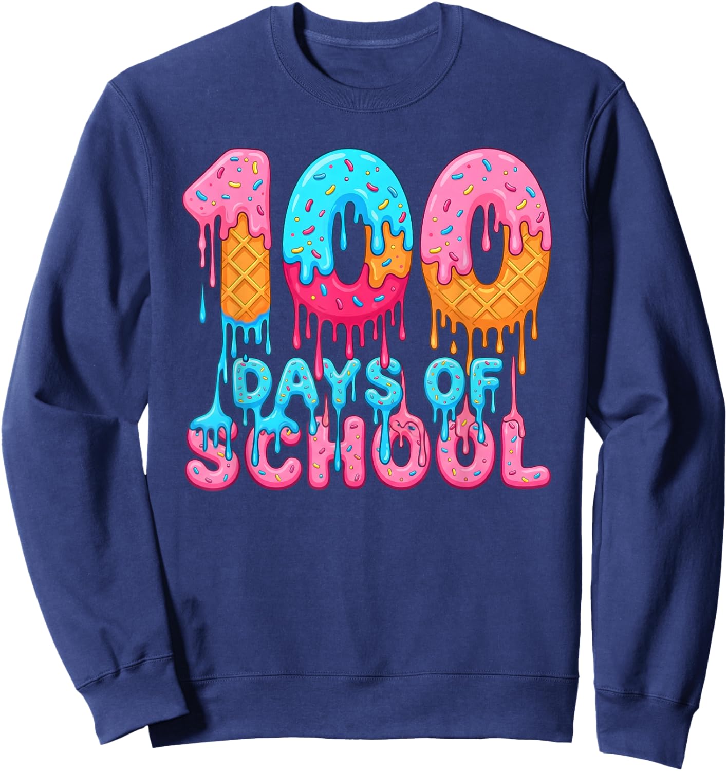 100 Days of School Kids Boys Ice Cream Drip Funny 100th Day Sweatshirt - Sweatshirt | Navy