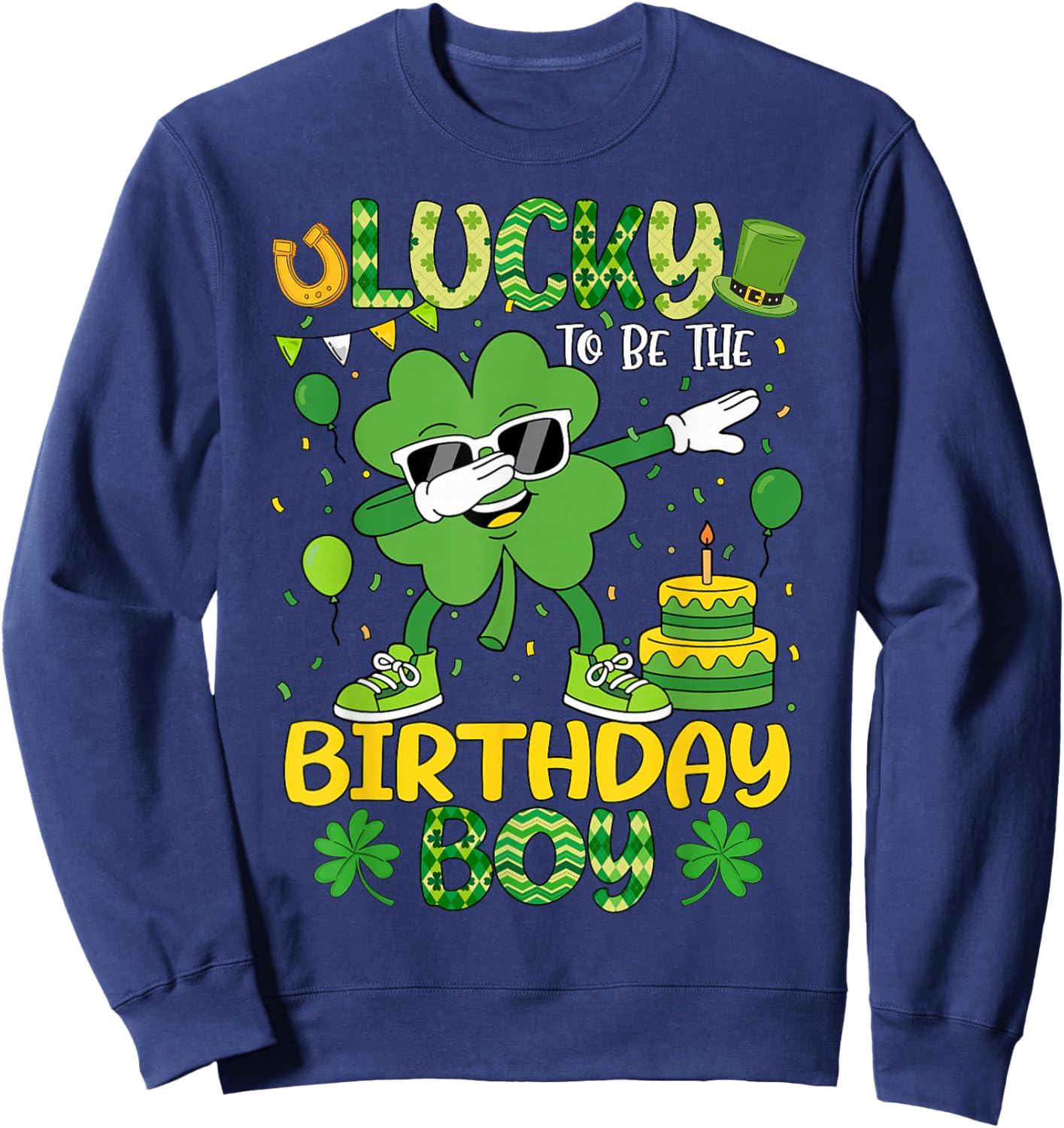 St Patricks Day Lucky Birthday Boy Shamrock Boy Men Kids Sweatshirt - Sweatshirt | Navy