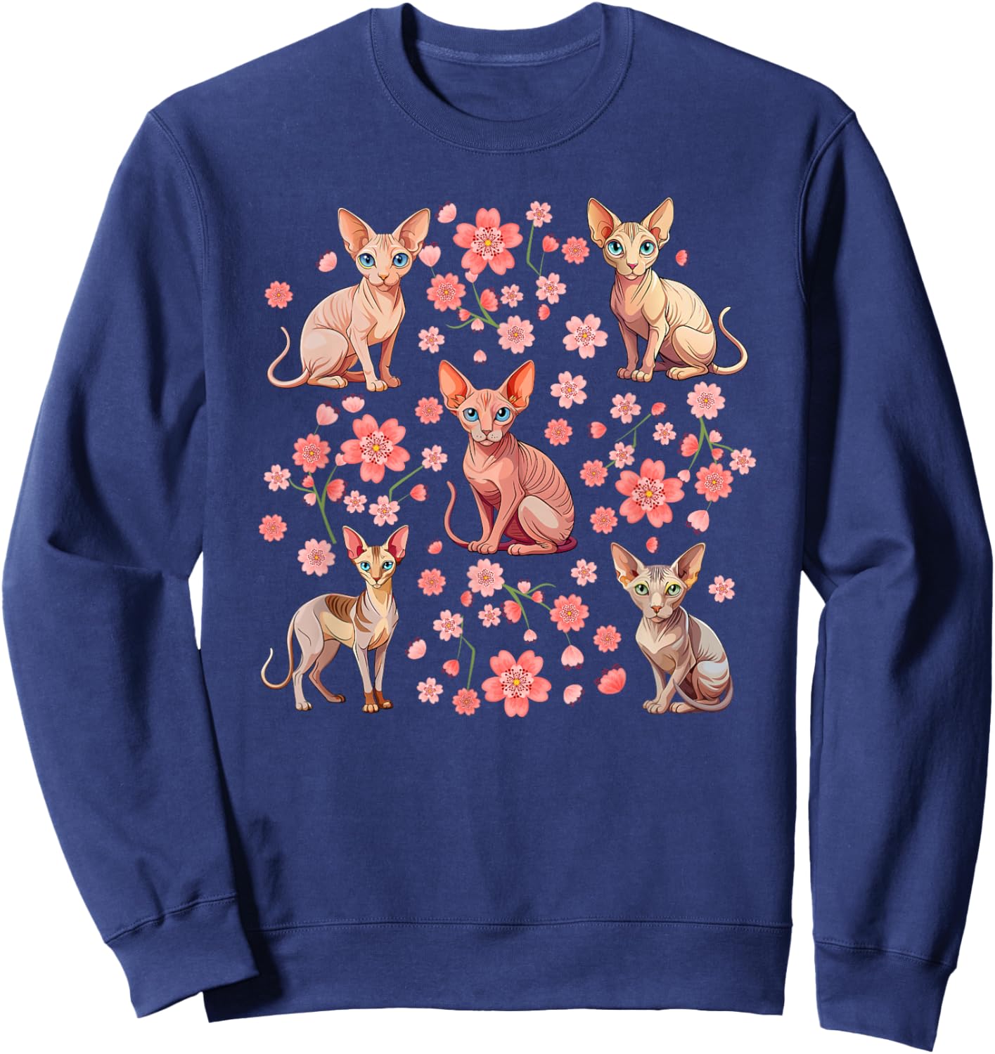 Sphynx Cat Owner Flowers Sphynx Lover Sphynx Cat Mom Sweatshirt - Sweatshirt | Navy