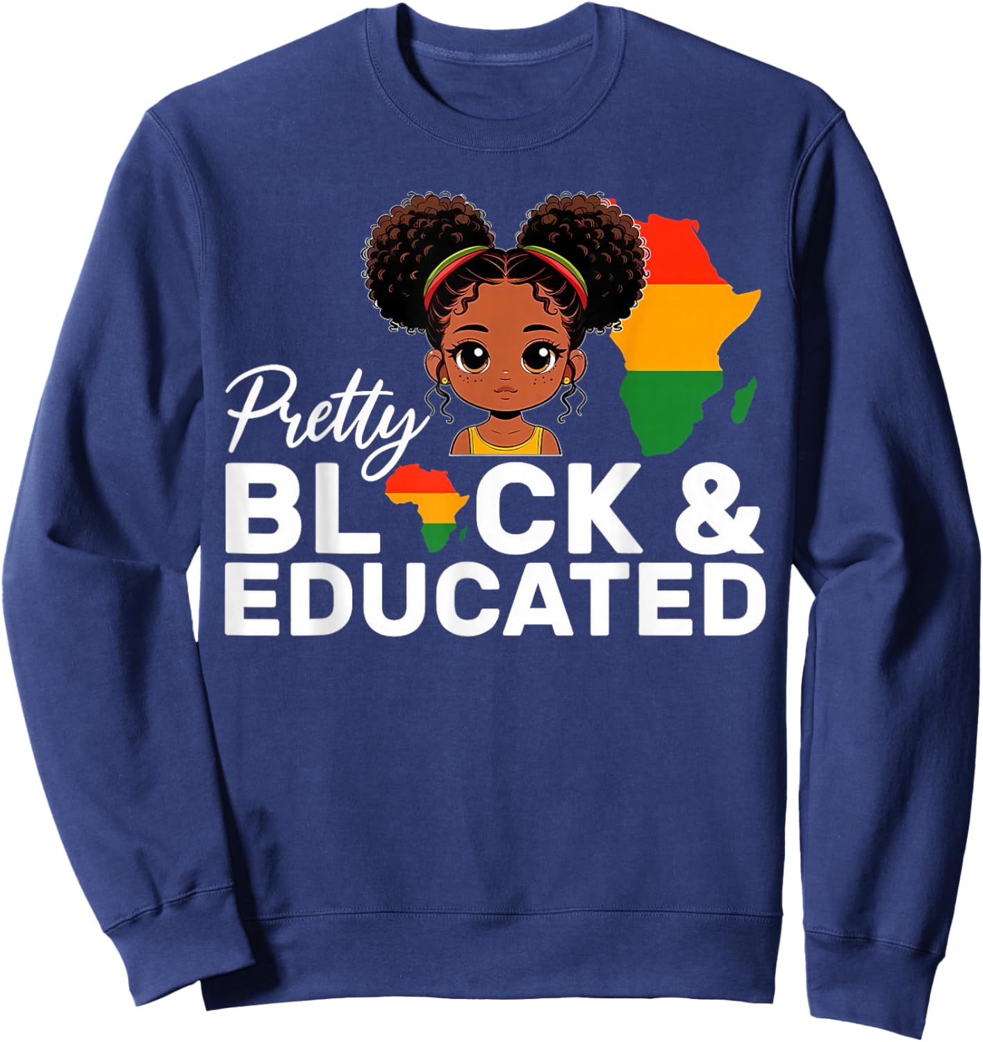 Pretty Black and Educated Girl Kids Black History Month Sweatshirt - Sweatshirt | Navy
