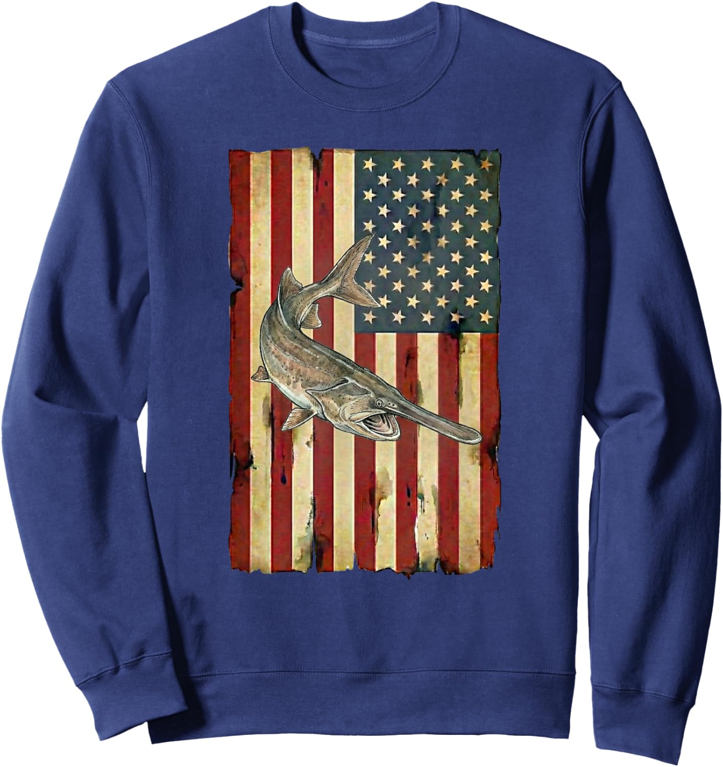 Paddlefish American Flag Patriotic Fishing USA Angler Sweatshirt - Sweatshirt | Navy