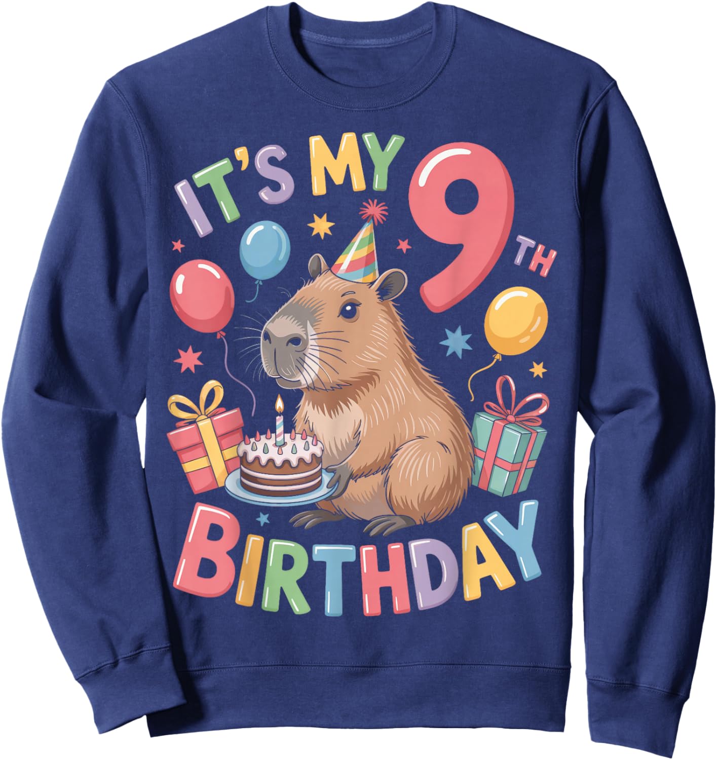 Adorable Capybara Animal It's My 9th Birthday Kids Sweatshirt - Sweatshirt | Navy