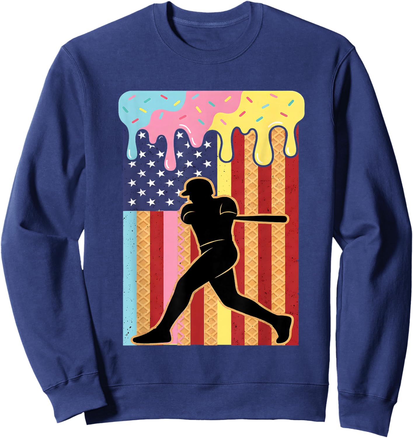 Retro Baseball Drip Boys Ice Cream Patriotic American Flag Sweatshirt - Sweatshirt | Navy