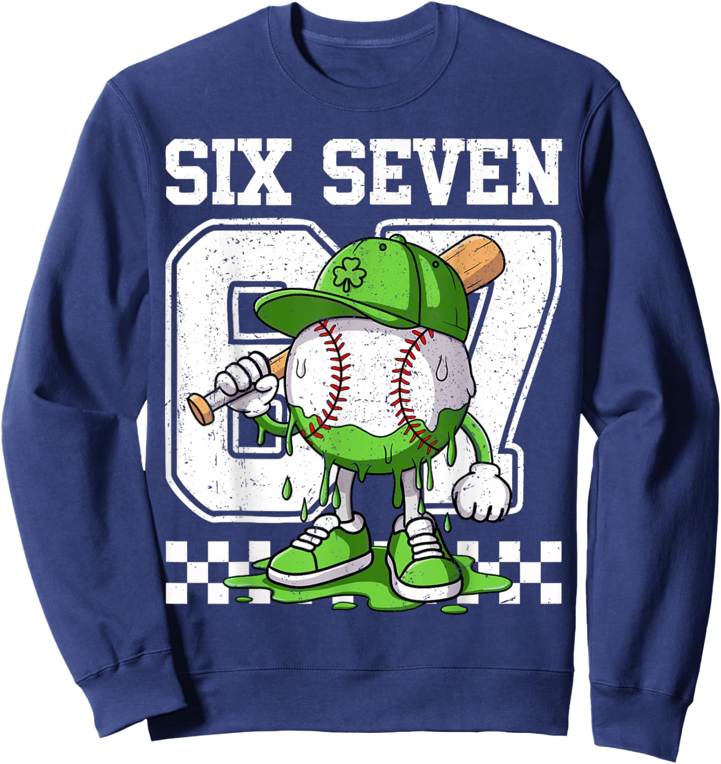 Boys St Patricks Day 67 Six Seven Baseball Ice Cream Drip Sweatshirt - Sweatshirt | Navy