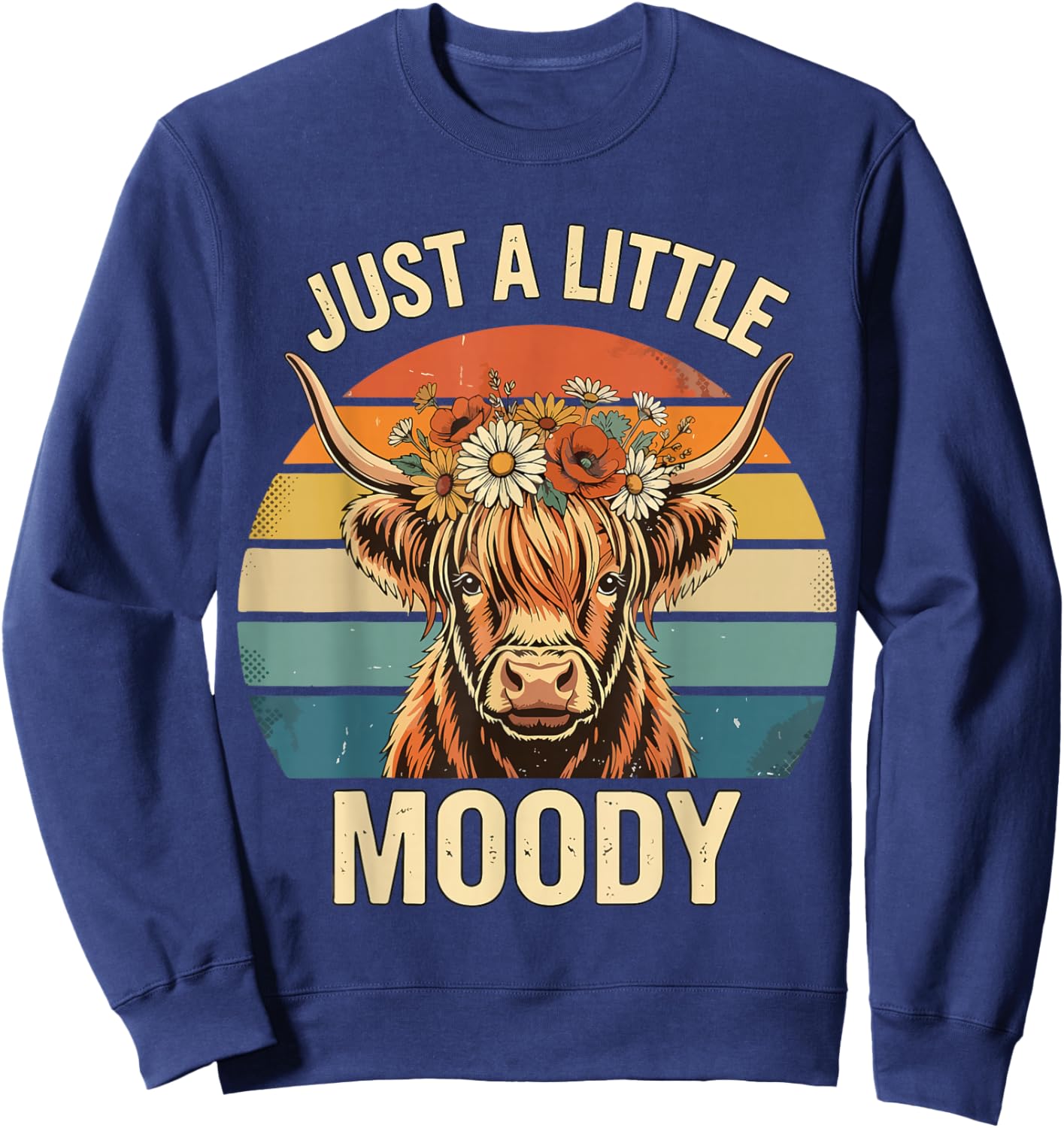 Highland Cow Vintage Flower Funny Farm Farmer Sweatshirt - Sweatshirt | Navy