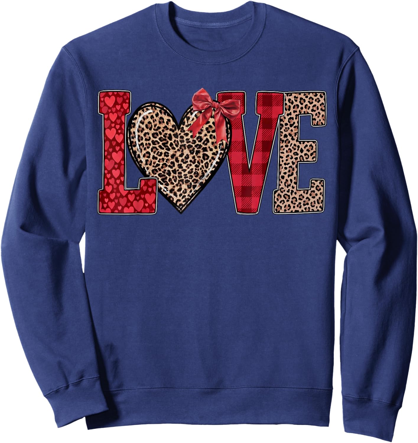 Valentines Day Hearts Leopard Coquette Bow Women Girls Boys Sweatshirt - Sweatshirt | Navy