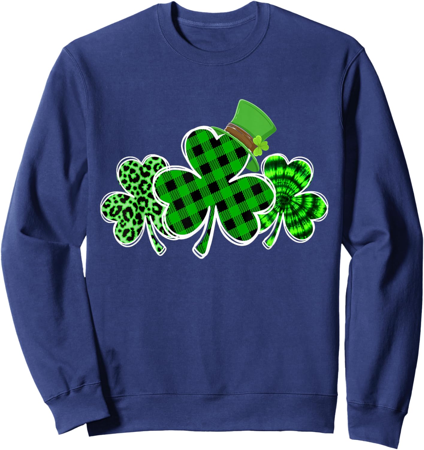 Cute Shamrock Plaid Leopard St Patricks Outfit Women Girl Sweatshirt - Sweatshirt | Navy