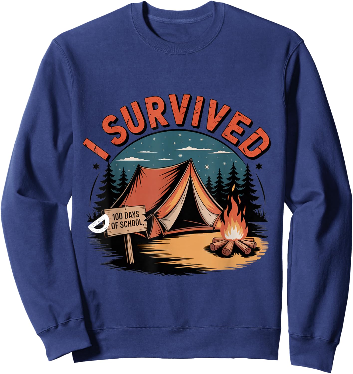 100 Days of School Barely Survived Funny Kids Teacher Men Sweatshirt - Sweatshirt | Navy