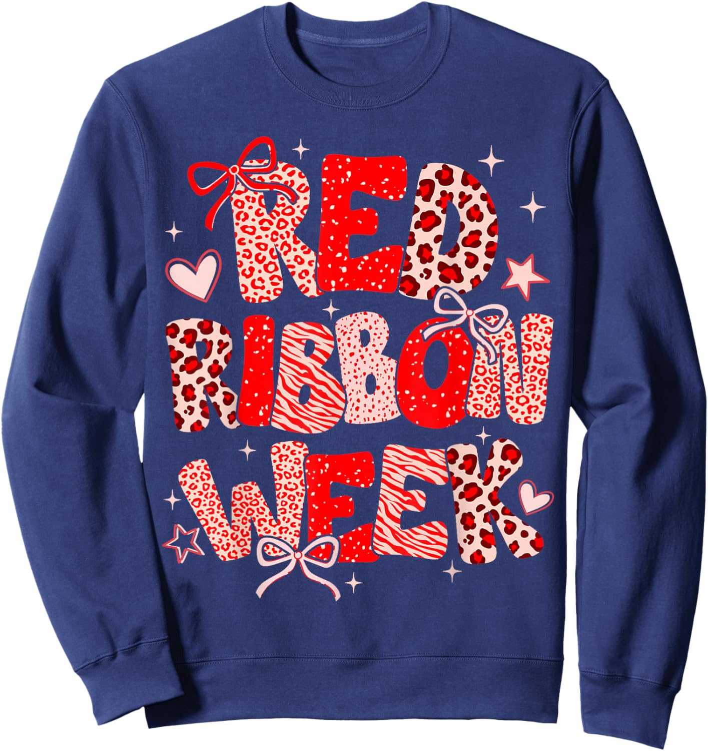 Red Ribbon Week Awareness Coquette Drug Free Anti-Drug Sweatshirt - Sweatshirt | Navy