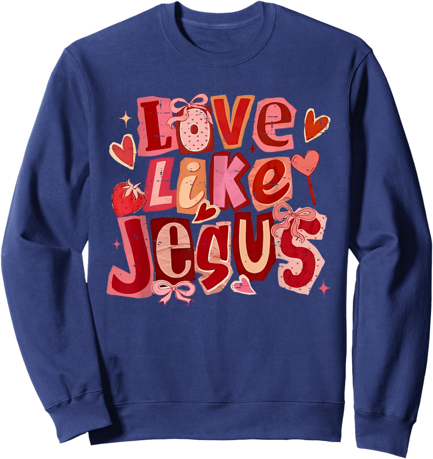 Vintage Love Like Jesus Coquette Bow Christian Valentine Sweatshirt - Sweatshirt | Navy