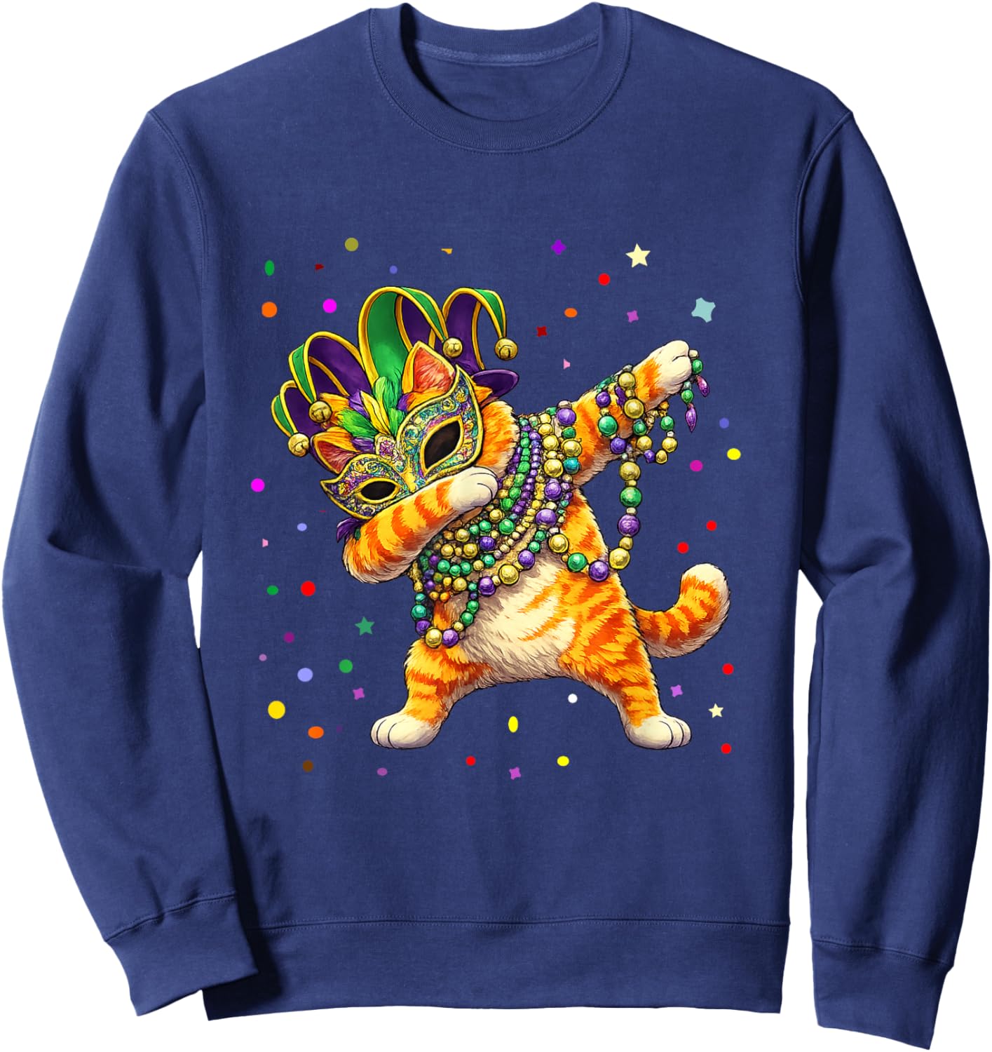 Cute Mardi Gras Cat Dabbing Costume Carnival Sweatshirt - Sweatshirt | Navy
