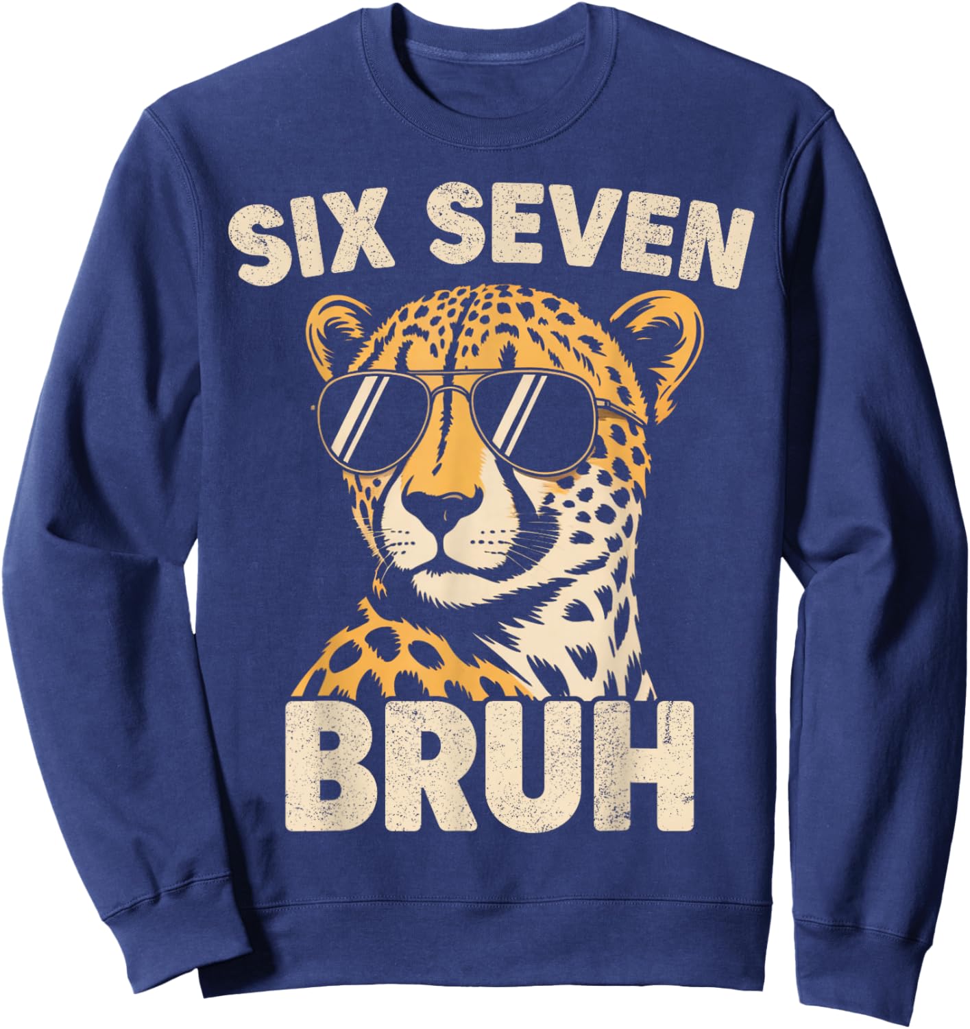Boys Animal Print Clothes Bruh Cheetah 67 Meme Six Seven Sweatshirt - Sweatshirt | Navy