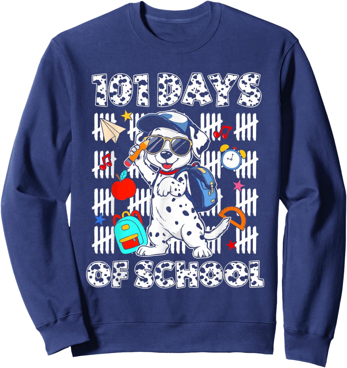 Happy 101 Days School Cute Dog 100 Days Smarter Student Kids Sweatshirt - Sweatshirt | Navy