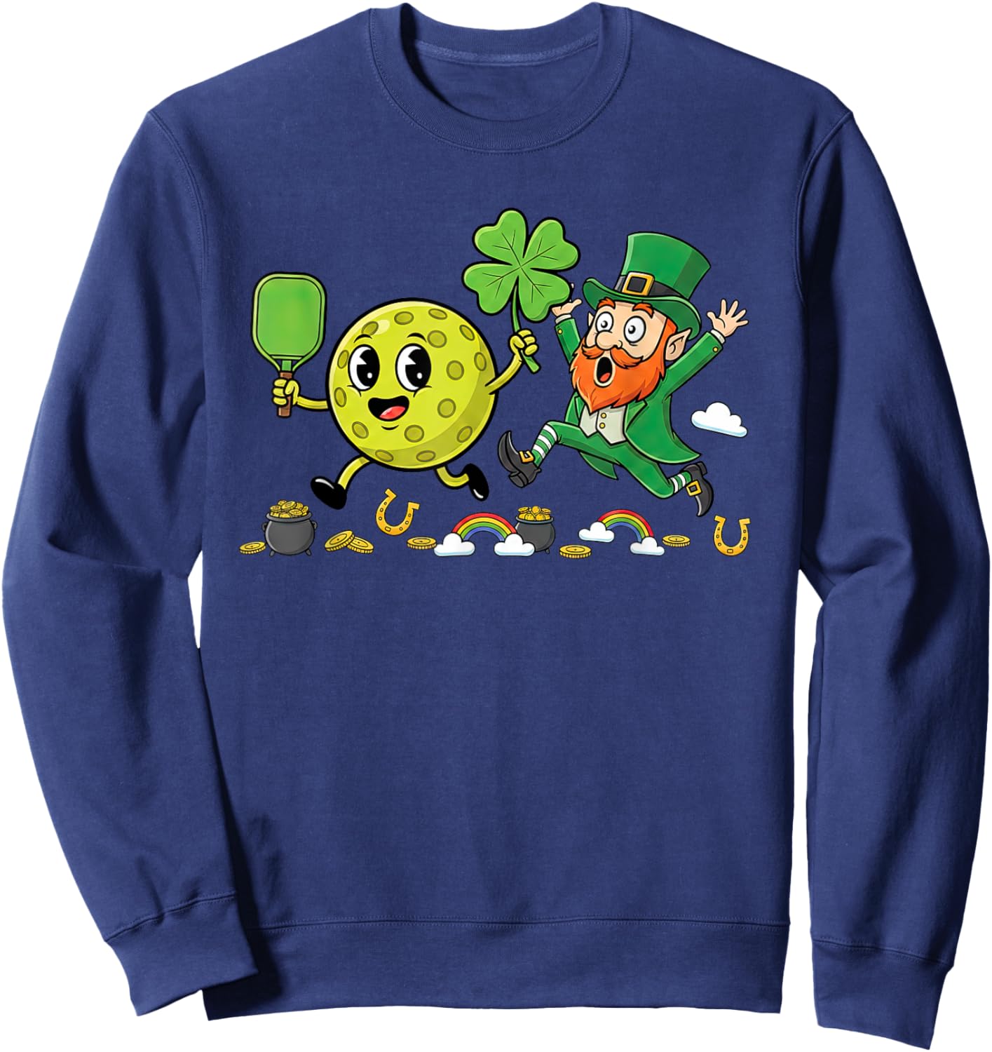 Pickleball Shamrock Clover St Patricks Day Kids Sweatshirt - Sweatshirt | Navy