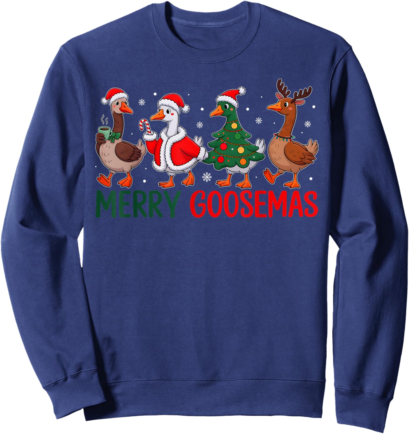 Merry Goosemas Christmas Goose Funny Xmas Family Men Women Sweatshirt - Sweatshirt | Navy
