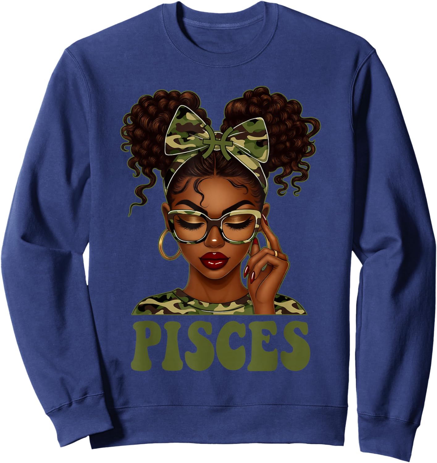Pisces Queen Black Girl Camouflage Bow It's My Birthday Sweatshirt - Sweatshirt | Navy