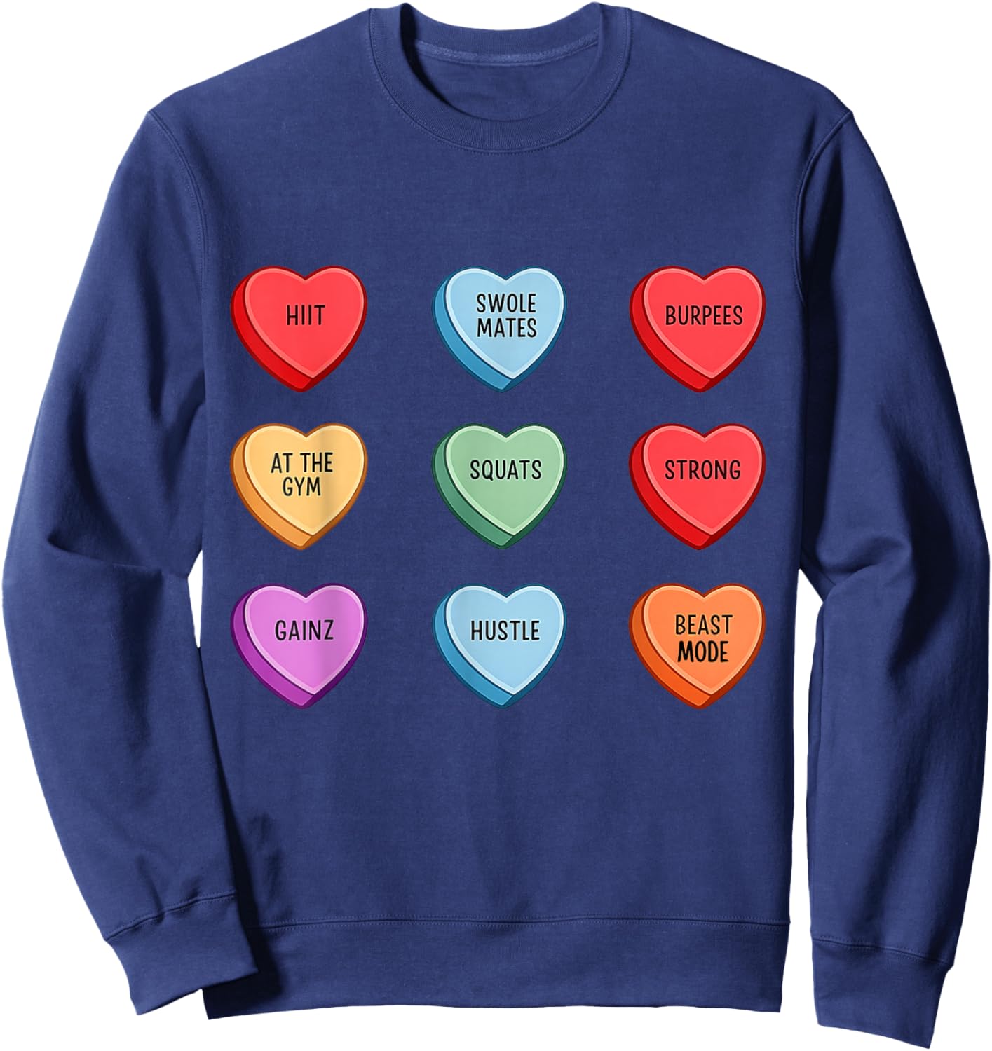 Gym Workout Candy Heart Valentines Day Fitness Weightlifting Sweatshirt - Sweatshirt | Navy