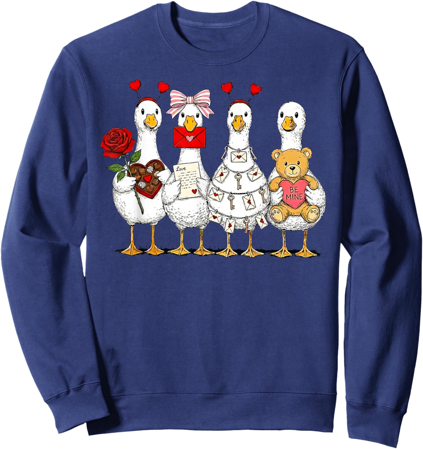 Pink Coquette Funny Silly Goose Valentines Cute XOXO Be Mine Sweatshirt - Sweatshirt | Navy