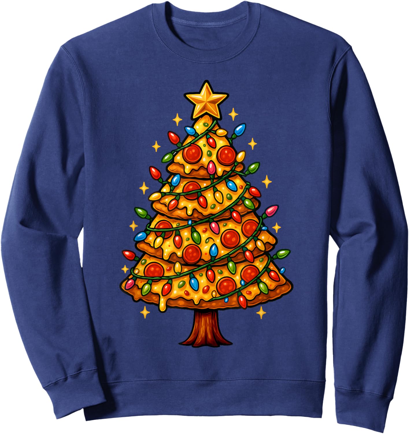 Pizza Slice Christmas Merry Crustmas Pizza Christmas Tree Sweatshirt - Sweatshirt | Navy