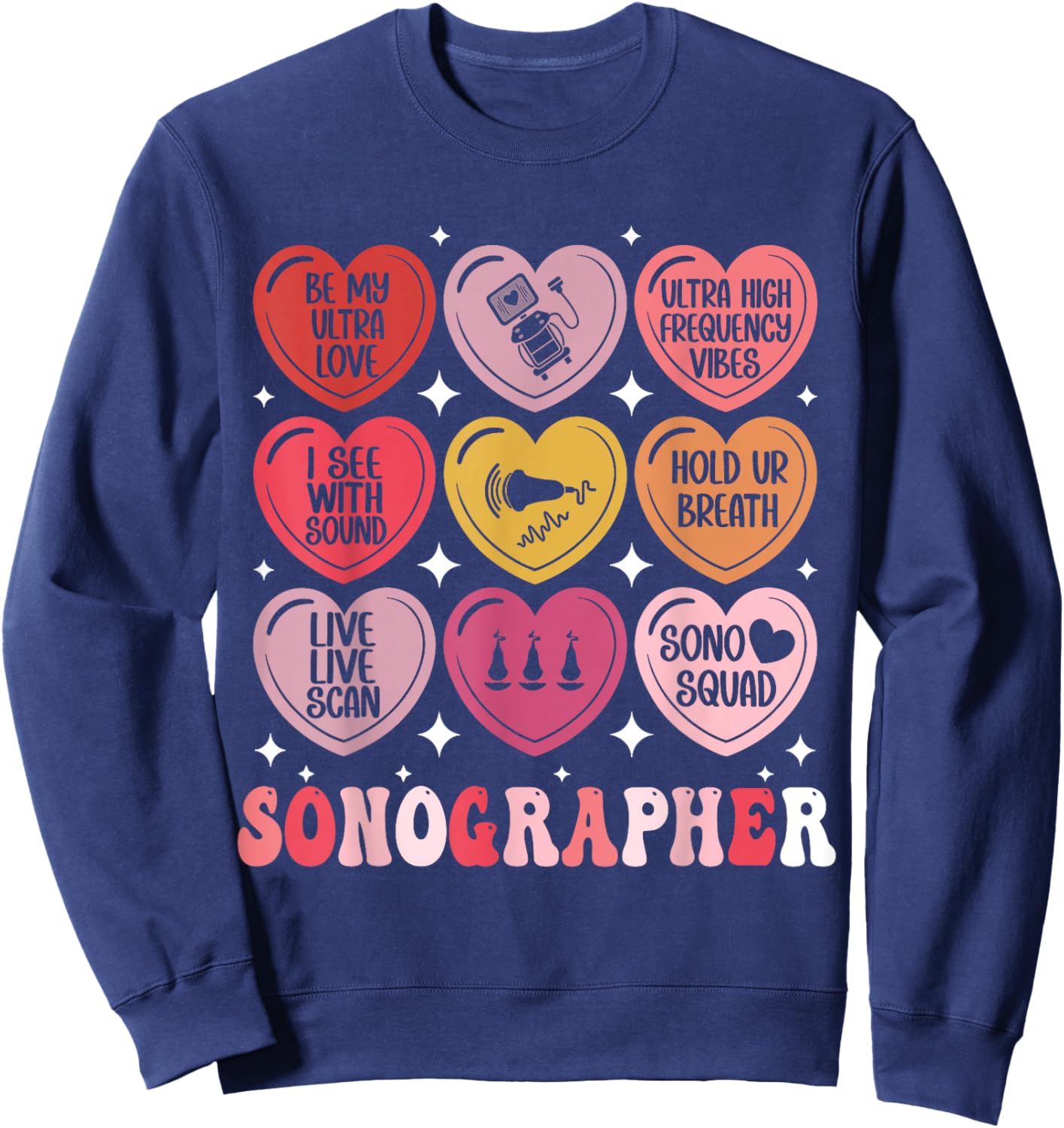 Sonographer Valentine's Day Ultrasound Tech Heart Sonography Sweatshirt - Sweatshirt | Navy