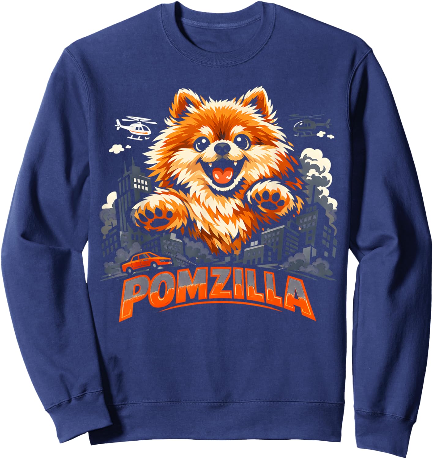 Vintage Pomzilla Pomeranian Dog Monster Pom Dog Lover Men Sweatshirt - Sweatshirt | Navy
