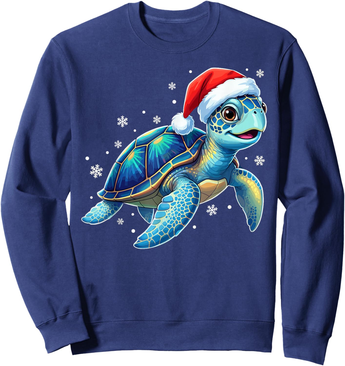 Cute Sea Turtle with Santa Hat Xmas Ocean Animal Christmas Sweatshirt - Sweatshirt | Navy