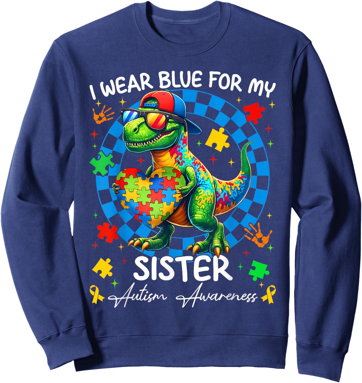 I Wear Blue for My Sister Pride Autism Awareness Boy Girl Sweatshirt - Sweatshirt | Navy