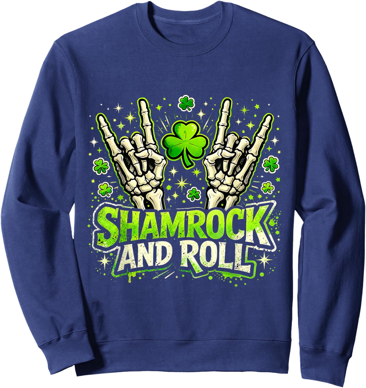 Shamrock and Roll St Patrick Day Rock Vibes Sweatshirt - Sweatshirt | Navy