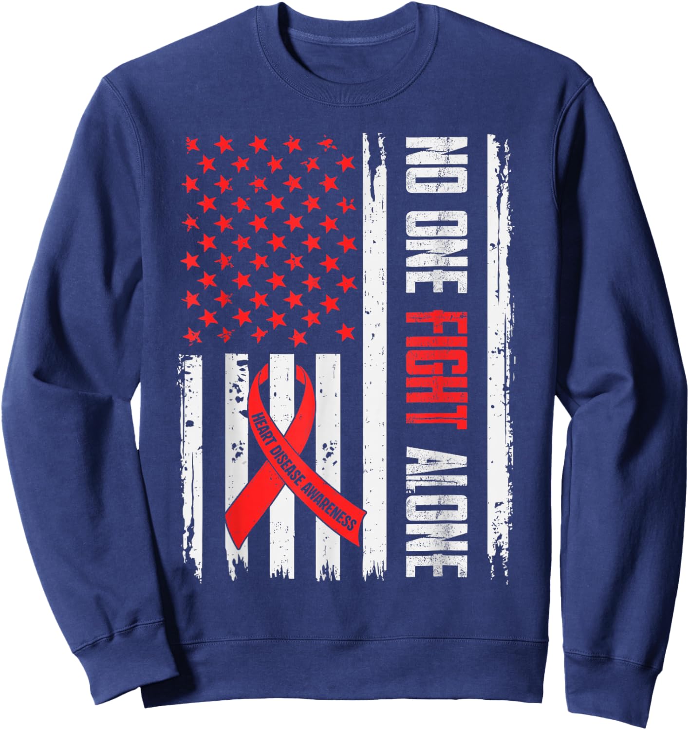 Heart Health USA Flag Heart Disease Awareness CHD Dad Sweatshirt - Sweatshirt | Navy