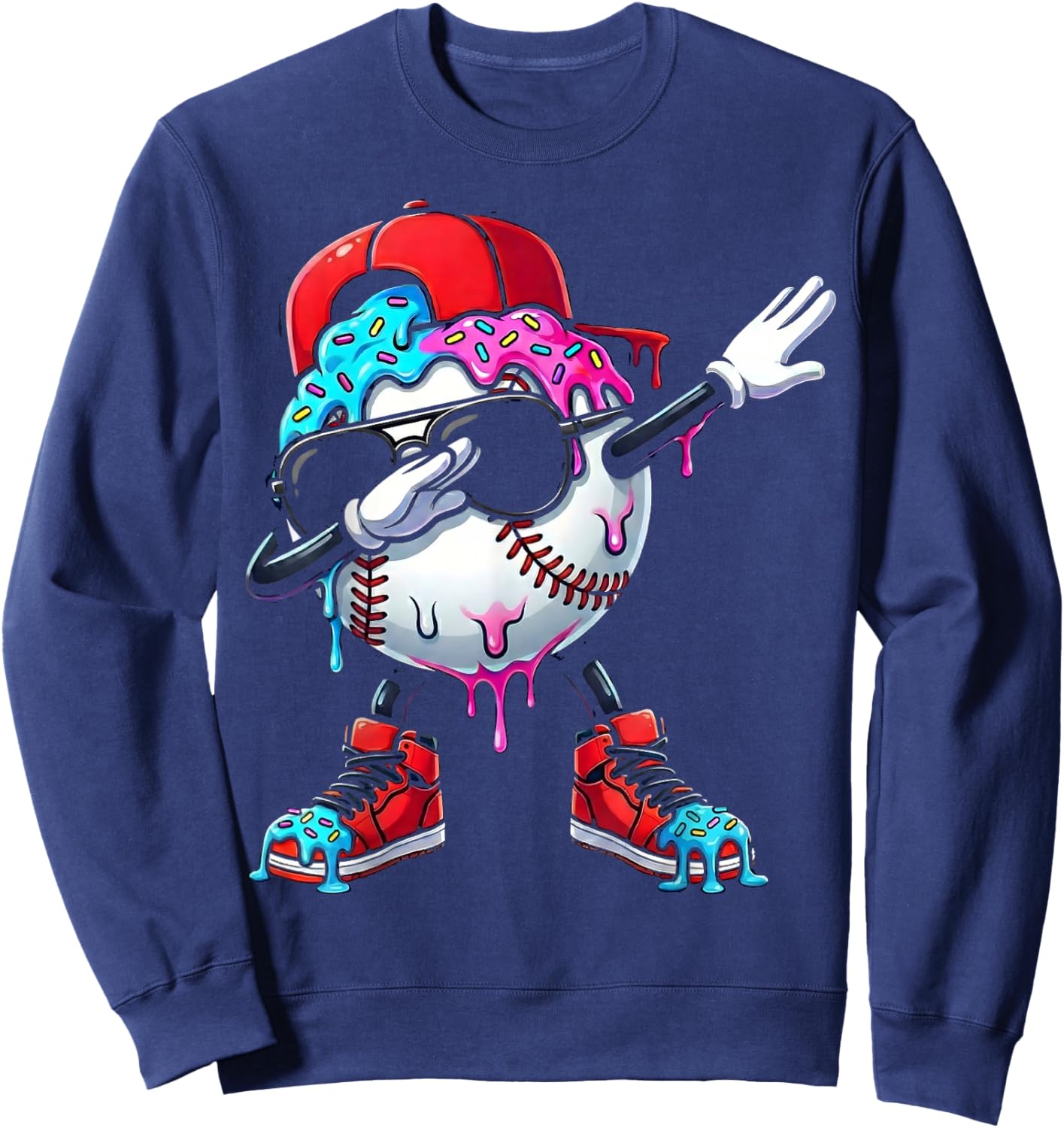 Baseball Ice Cream Drip Dabbing Sports Sprinkles for Boys Sweatshirt - Sweatshirt | Navy