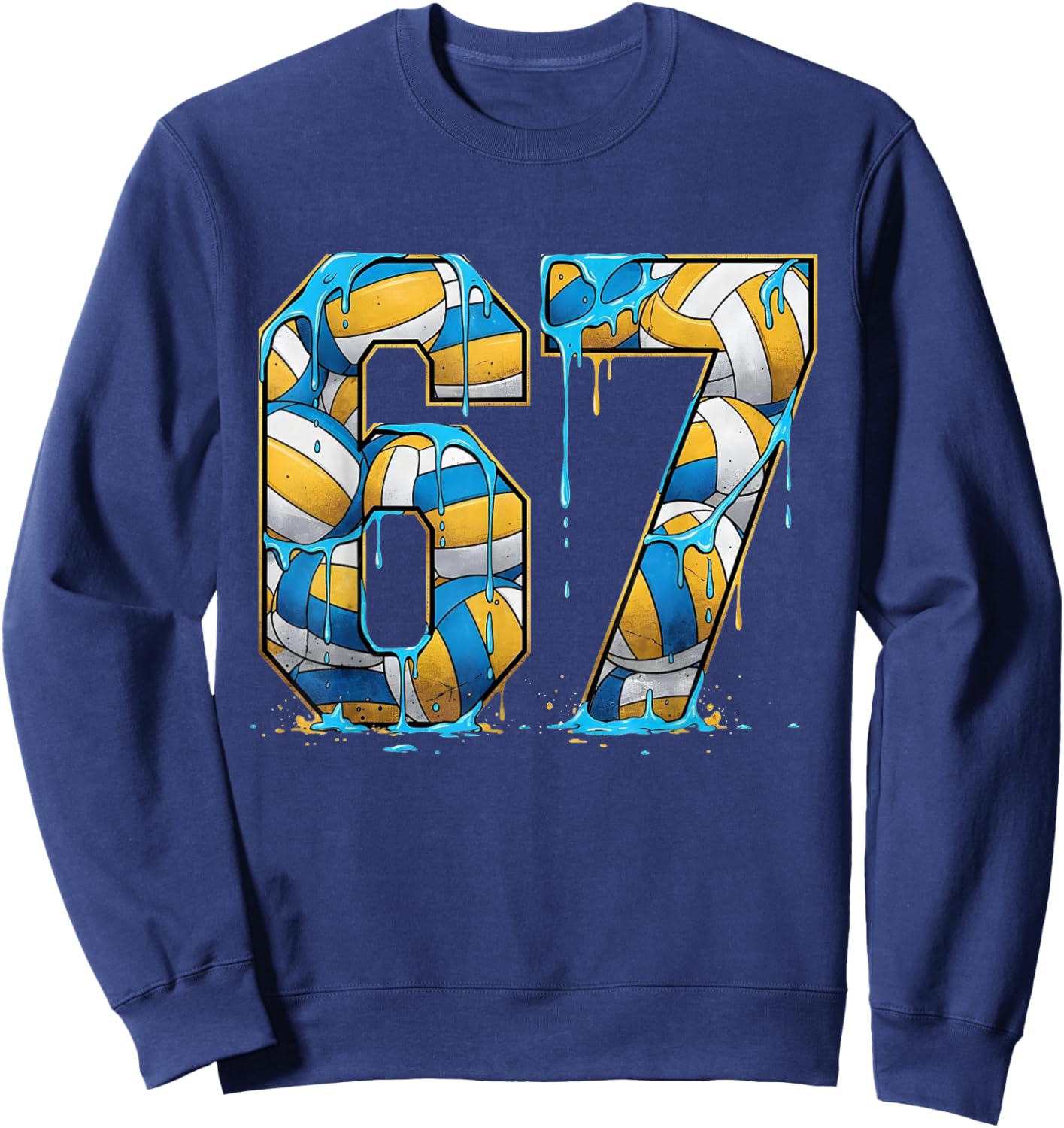 Volleyball 67 Six Seven Sport Funny Gen Alpha Z Meme Drip Sweatshirt - Sweatshirt | Navy