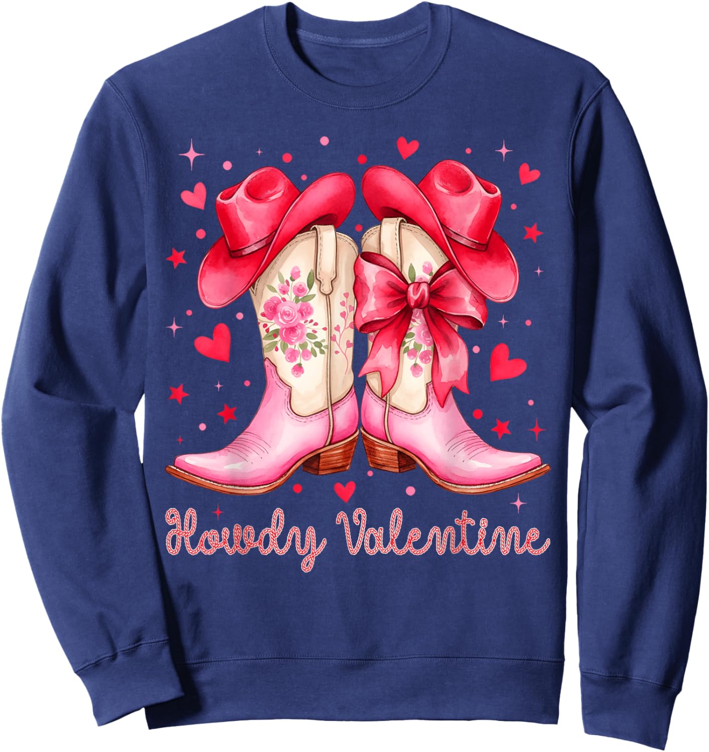 Howdy Valentine Cowboy Boots Coquette Bow Girl Women Kid Sweatshirt - Sweatshirt | Navy